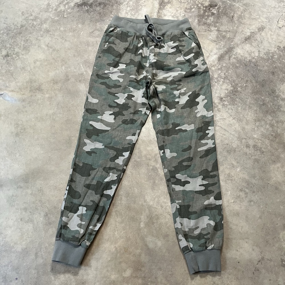 Lucky Brand Pants Womens‎ Small Green Drawstring Tapered Linen Blend Camouflage